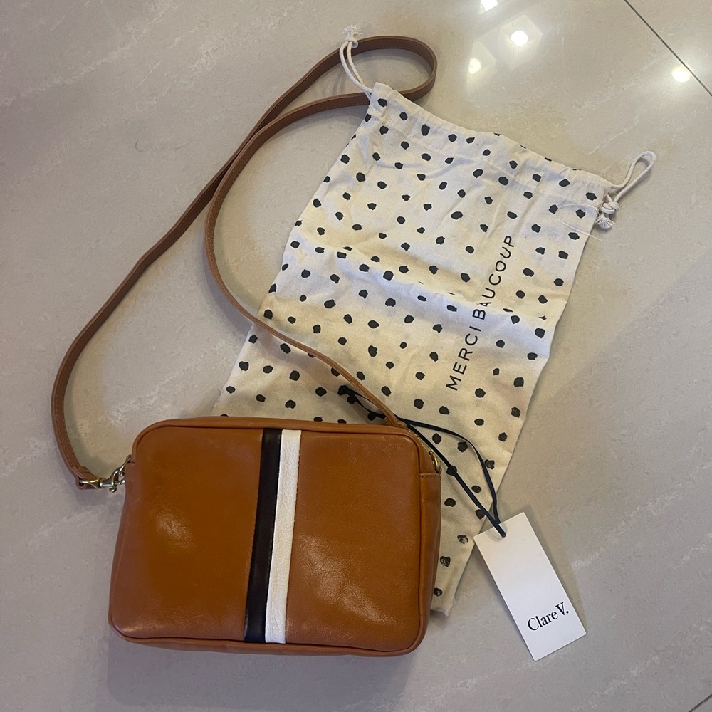 Clare V Brown and White Crossbody Bag